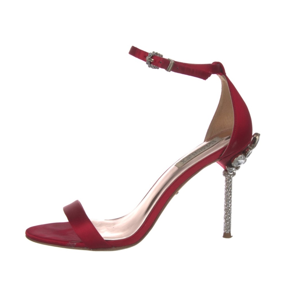 Stunning Red Badgley Mischka Satin Crystal Embellished Sandals - Size 7.5